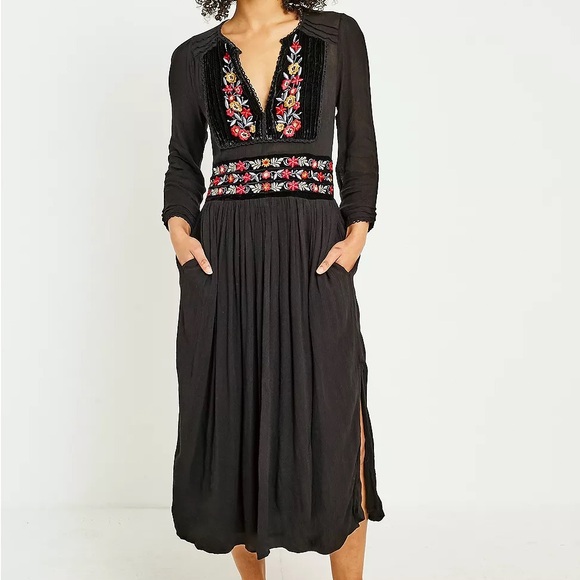 Free People Flora Embroidered Floral Midi Dress Boho - Picture 6 of 14